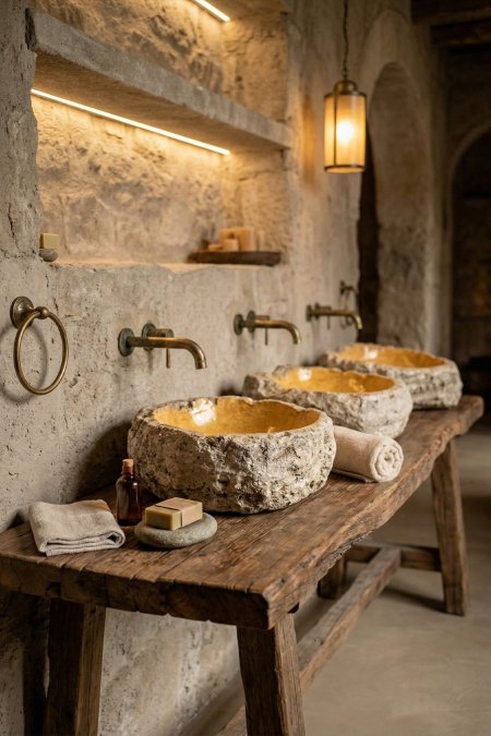 حوض مغسلة حجر طبيعي ريفي – مقاس 40×40